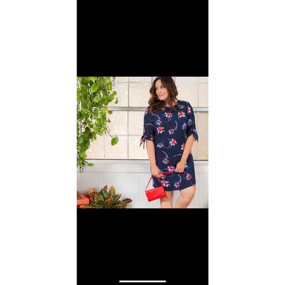 Kiyonna Dress 1X Manhattan Style Shift Red White Blue Floral 3/4 Sleeves Pretty - Picture 11 of 12